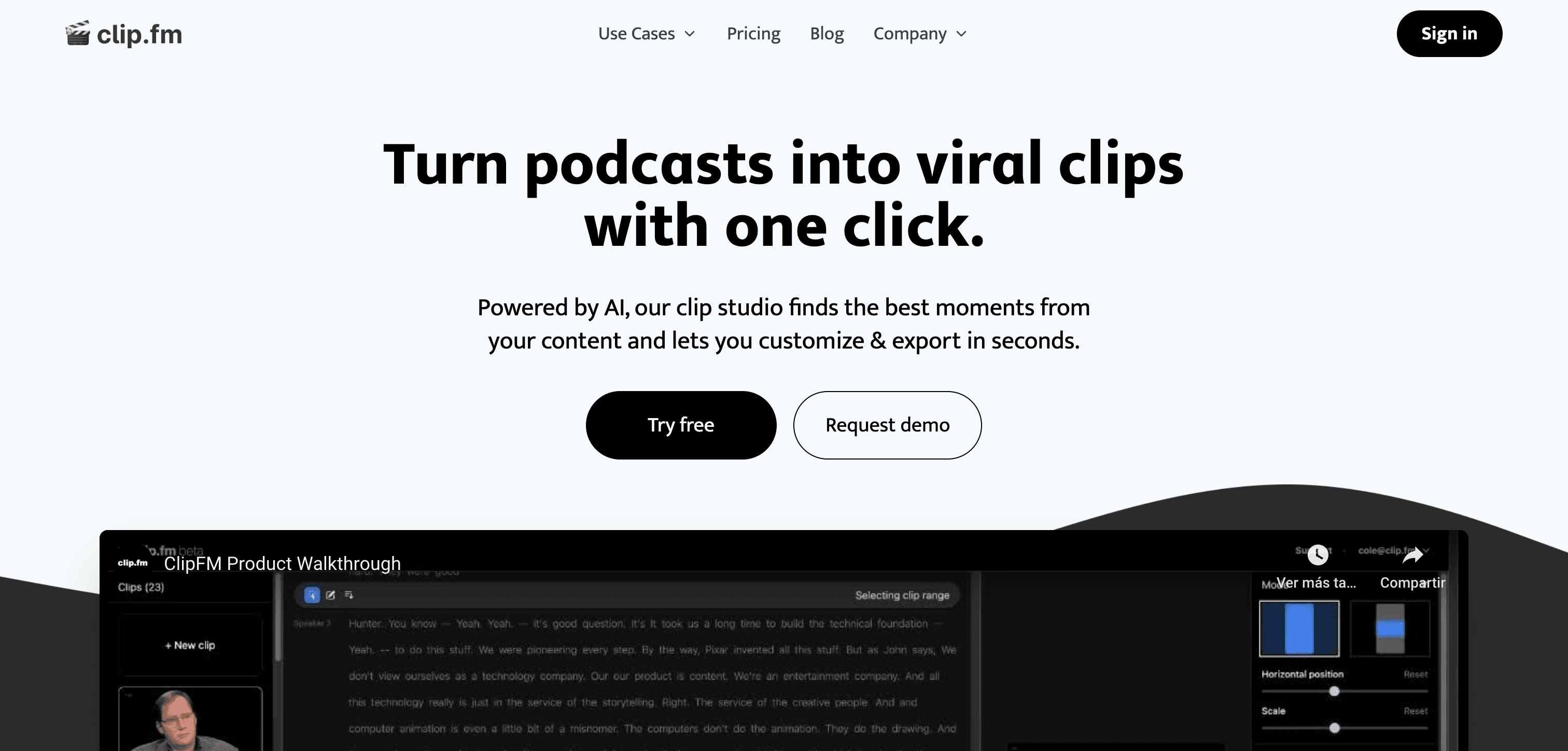 clip.fm interface screenshot