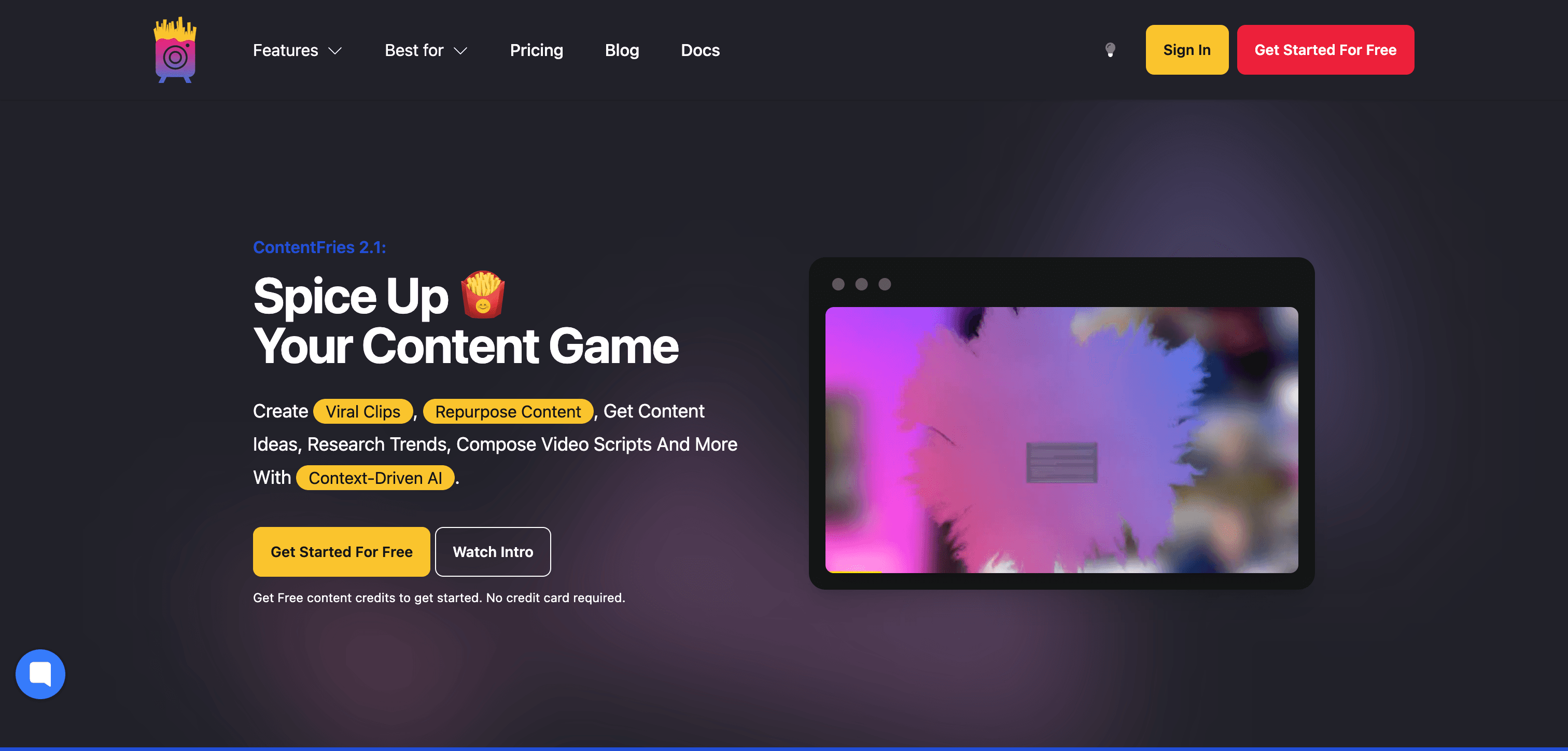ContentFries interface screenshot