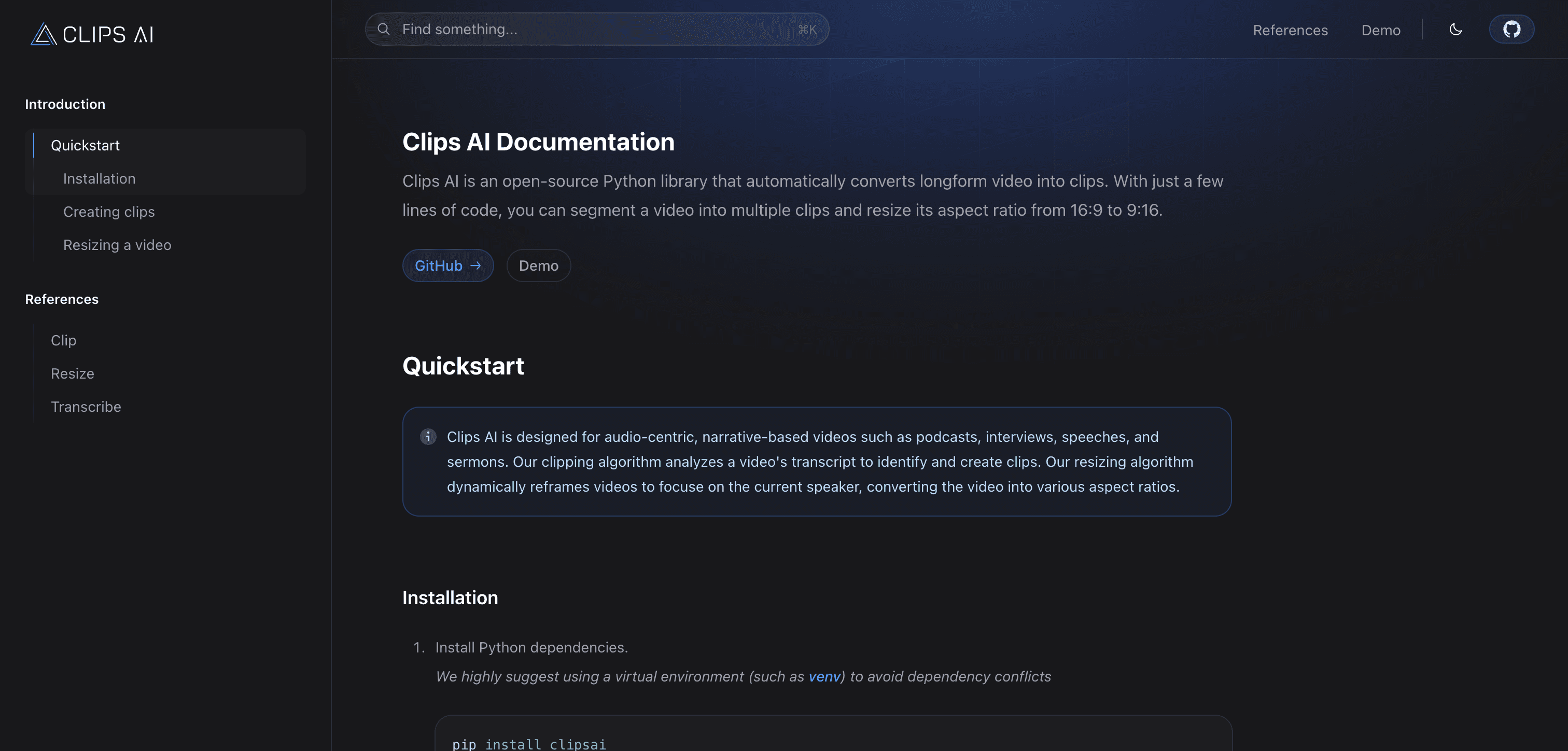 Clips AI interface screenshot