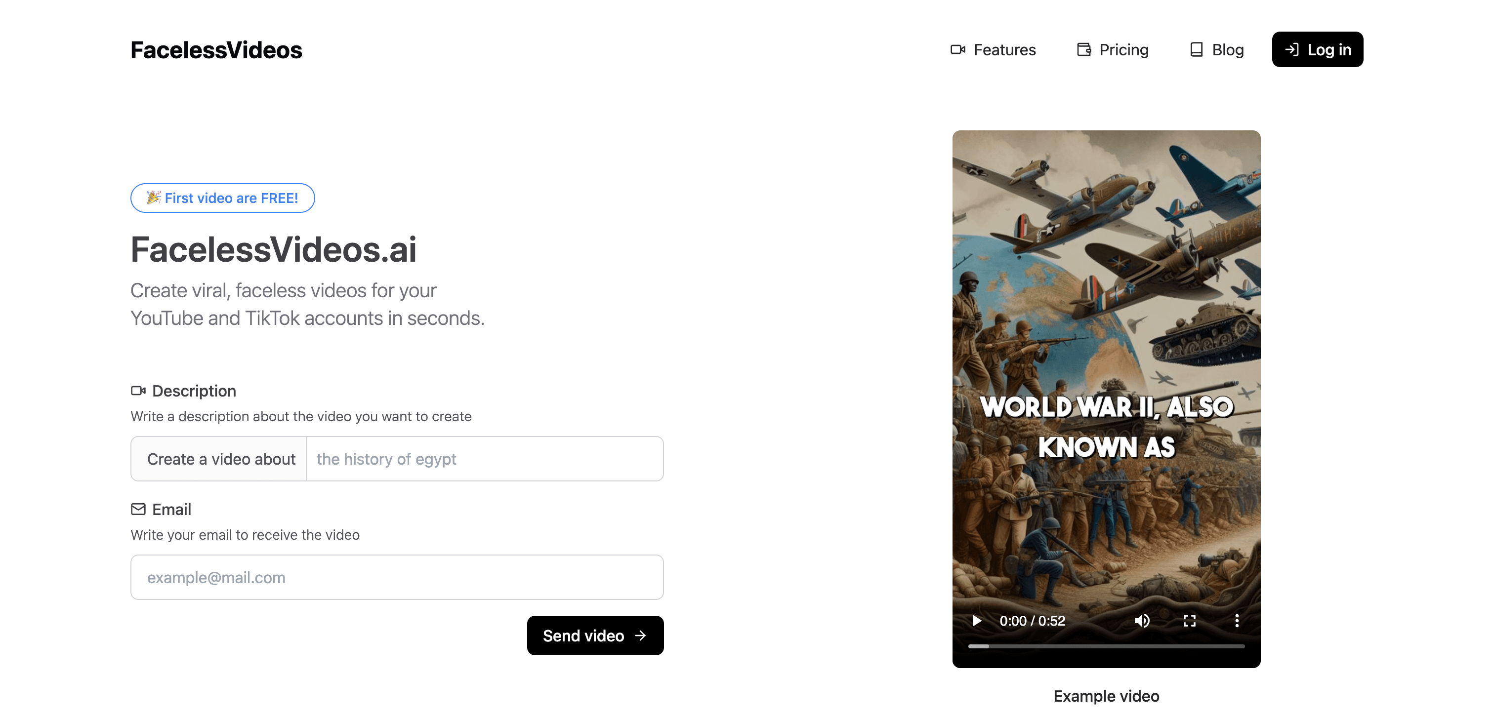 FacelessVideos interface screenshot